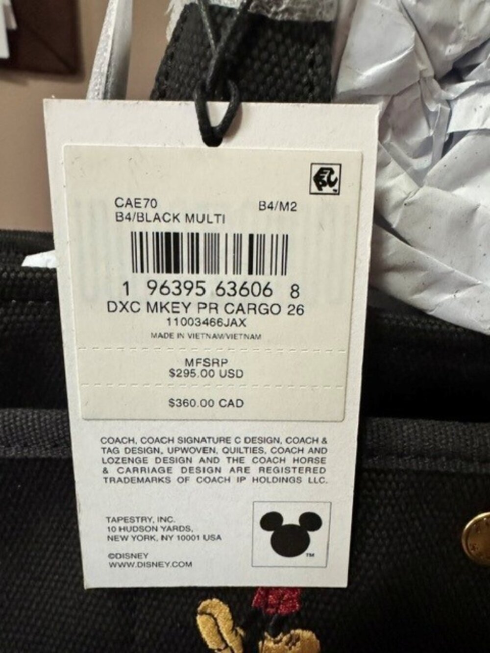 Disney X Coach Cargo Tote Bag 26 w/ Mickey Mouse - Picture 3 of 3